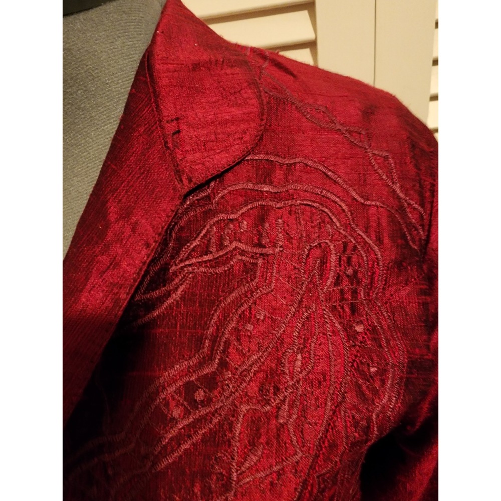 Anu 100% Pure Silk Embossed Jacket Burgundy Blazer Women's Size L - Picture 3 of 10